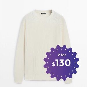 Massimo Dutti Cream Crewneck Sweater Wool Cashmere Blend
